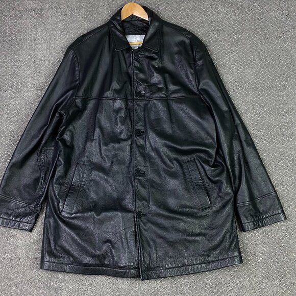 Wilsons Leather M. Julian Leather Jacket Men's Large Black Button Up Front - Picture 1 of 15